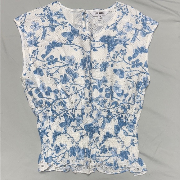 Steve Madden Tops - Steve Madden Blue and White Eyelet Blouse
